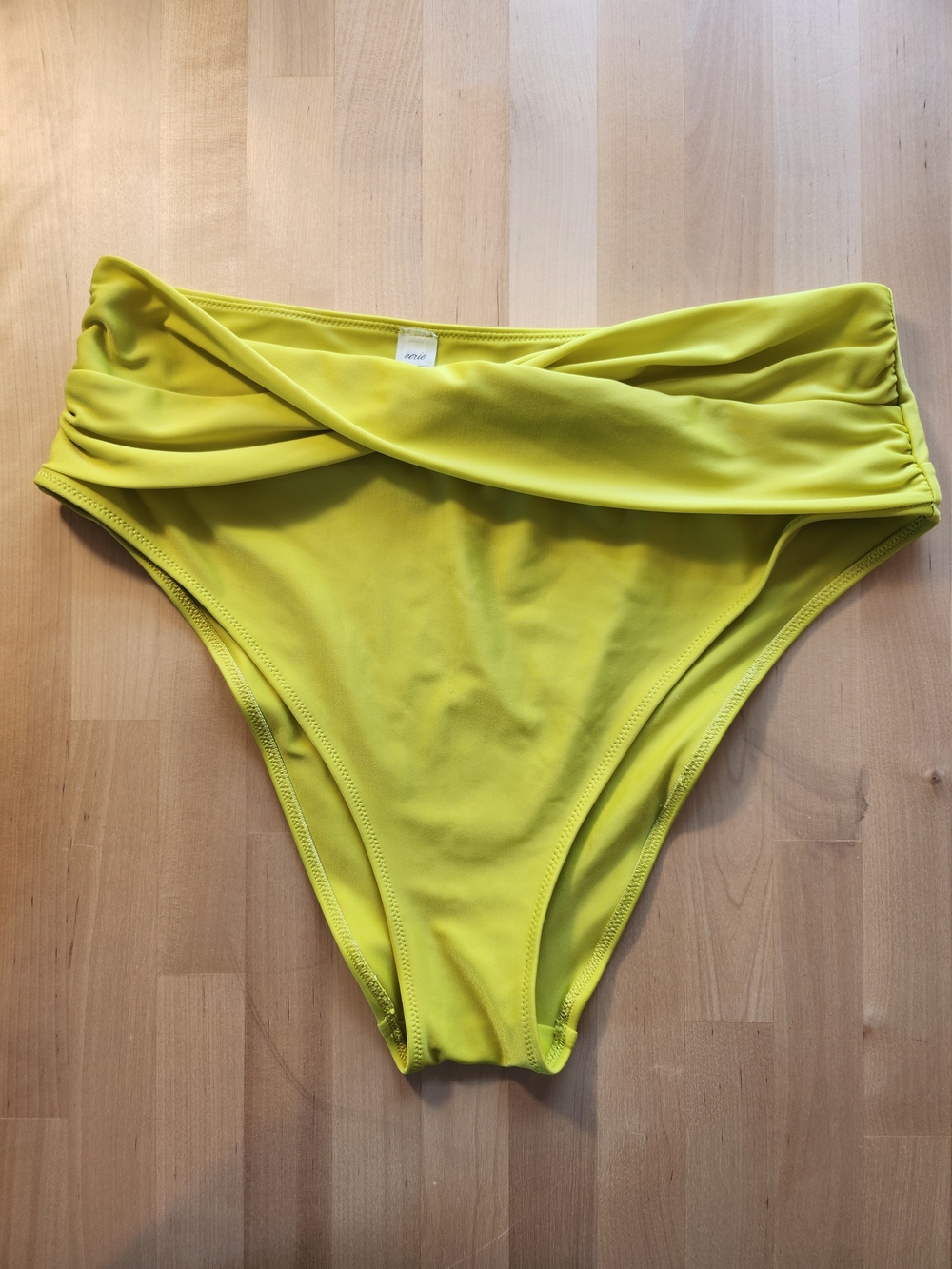 aerie Twist-Front High-Waist Bikini Bottoms in Neon Yellow-Green